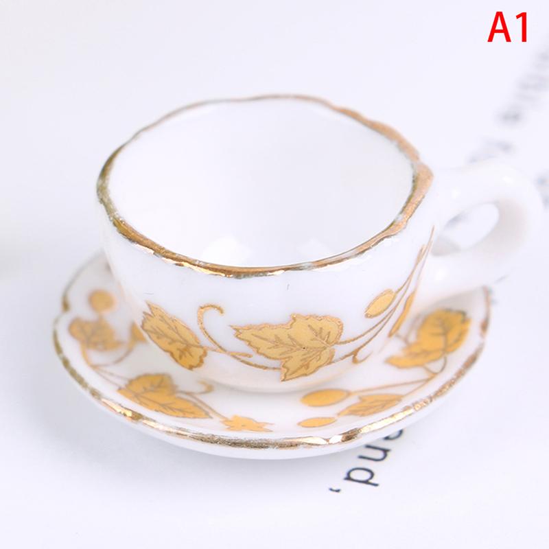 1Set 1/12 Ceramic Tea Cup Dollhouse Miniature Tableware Cup & Saucer Decoration Home Bathroom Kitchen Accessories Tools