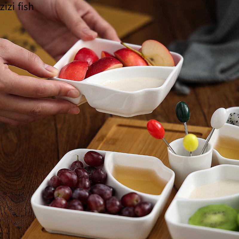 Многосекционная керамическая тарелка для фруктов Деревянный поднос Тарелки для закусок Десертные тарелки Домашняя посуда Поднос для сухофруктов Орехов Конфет Кухонные принадлежности