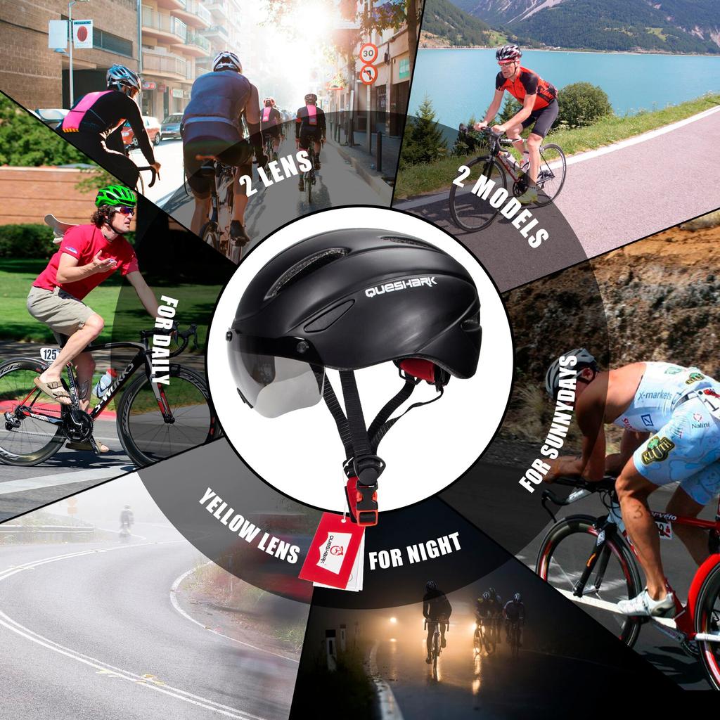Queshark Велосипедный шлем со съемными линзами, MTB велосипедный шлем для мужчин и женщин, защитная крышка для езды на велосипеде S, размер 52-58 см