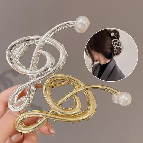 Hair Claw Musical Note Shape Faux Pearl Hair Clip Back Head Shower Hair Claw Decorative Hair Accessory