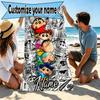 Custom Name Personalized Crayon Shin Print Beach Towel, for Trip Camping Beach Party Home Decor, Birthday Gift for Family & Friends