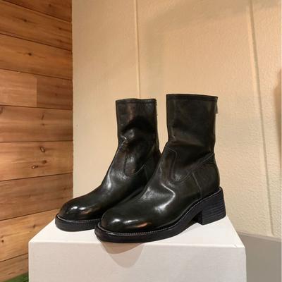 ! Туфли ретро кожа квадратный носок молния сзади толстый каблук тонкие ботильоны женские короткие ботинки осень и зима