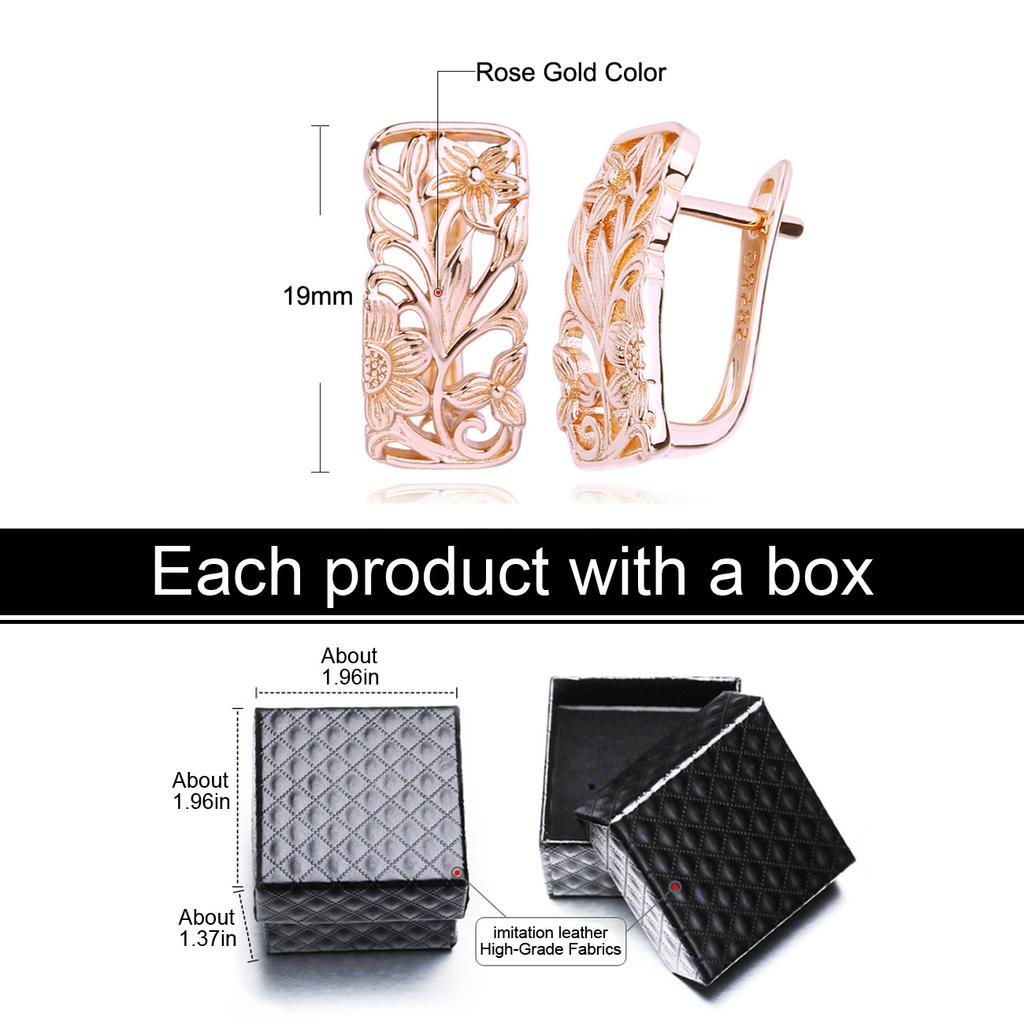 LSOOYH Clip Earrings Rose Gold Color Fashion Earring For Women Hollow Square Flower Stud Earrings Jewelry