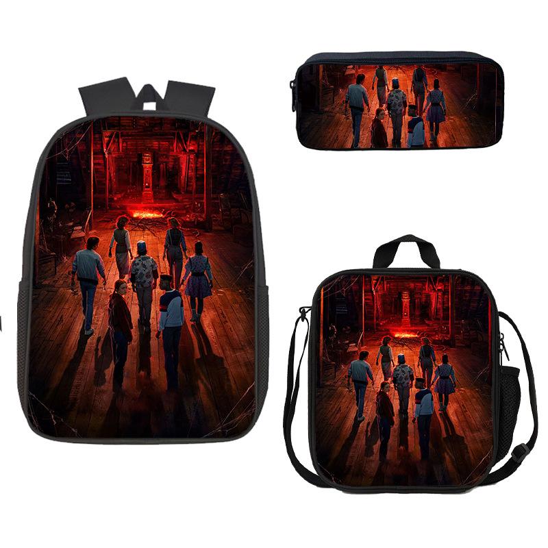 Школьная сумка, Пенал, Сумка для еды Stranger Things, Карта Z, Трехсекционный рюкзак большой емкости, Цветной
