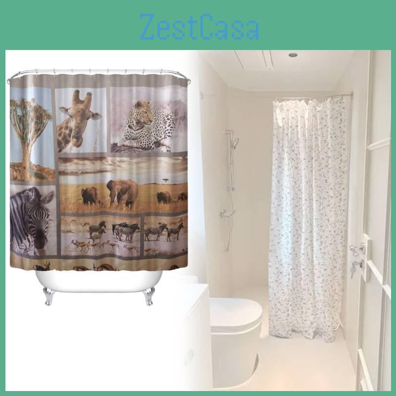 Водонепроницаемая шторка для ванной из ПЭВА с рисунком животных, длинная, жираф, зебра, для декора туалета