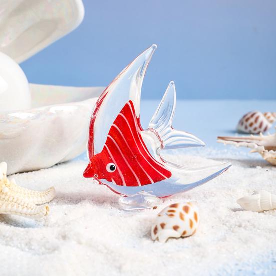 Handmade Glass Ocean Ornament Tropical Fish Figurine, Blown Ornament, Miniature Desktop Coastal Decor Colorful Statue for Beach House Home Table