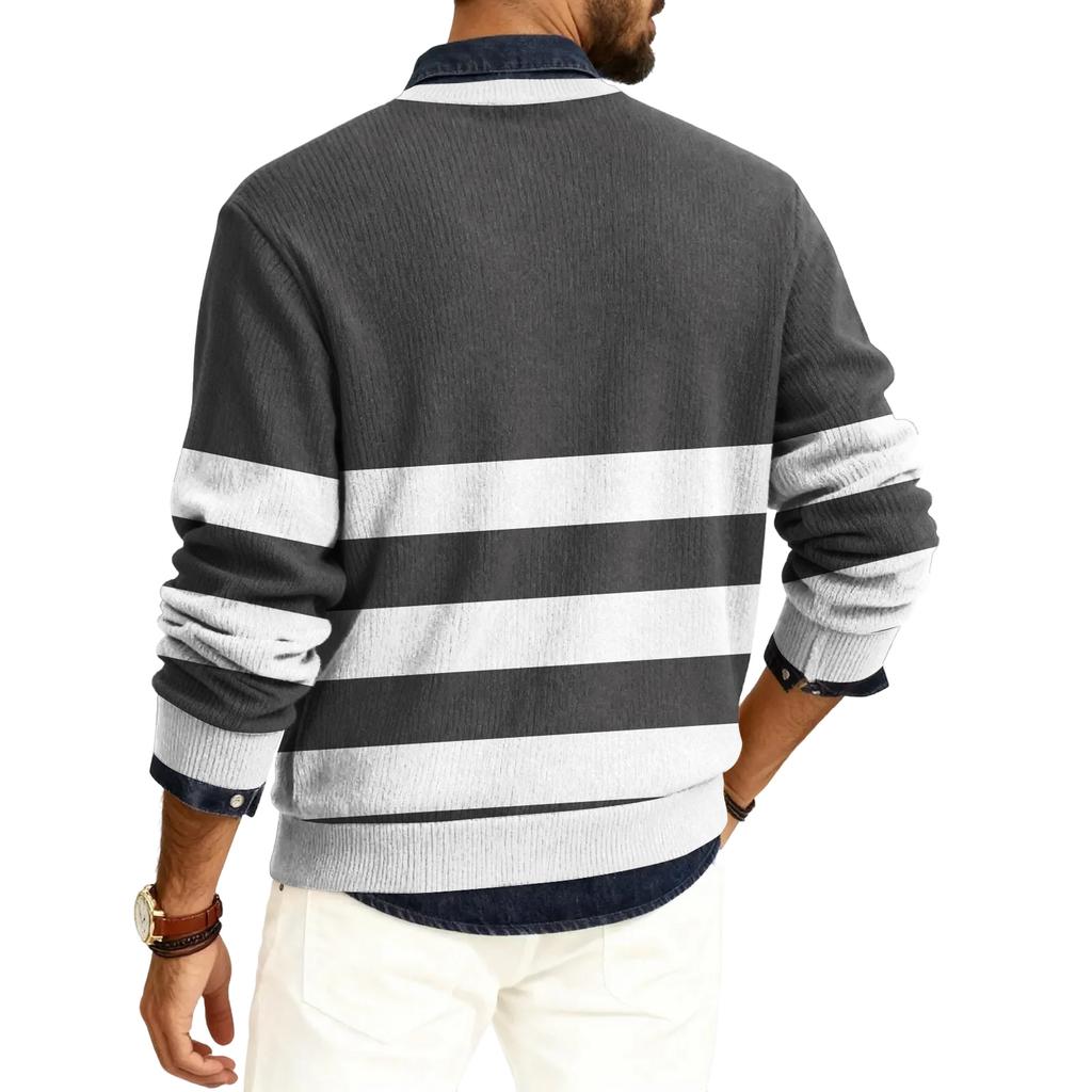 Мужской пуловер с круглым вырезом, длинными рукавами и рубчатой вязкой