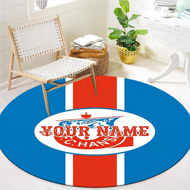 Fc Hans Crest Custom Name Round Area Rug Carpet Rug For Living Room Bedroom Sofa Playroom Decor Nonslip Floor Mat