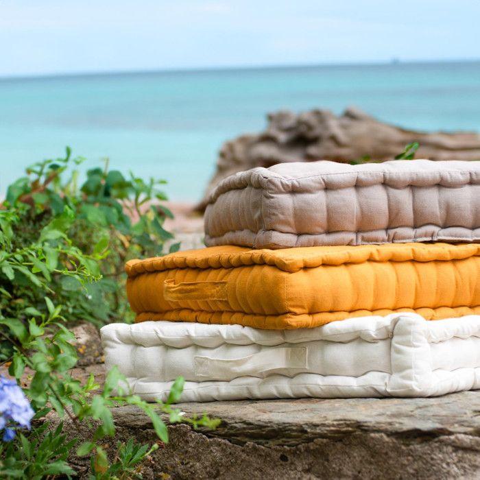 Cotton Upholstered Cushion 50x50x10 Cm PANAMA Brown, by Soleil d'Ocre