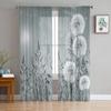 Grey Dandelion Flowers Plants Sheer Curtain For Living Room Bedroom Voile Drape Kitchen Window Tulle Curtains Home Essentials