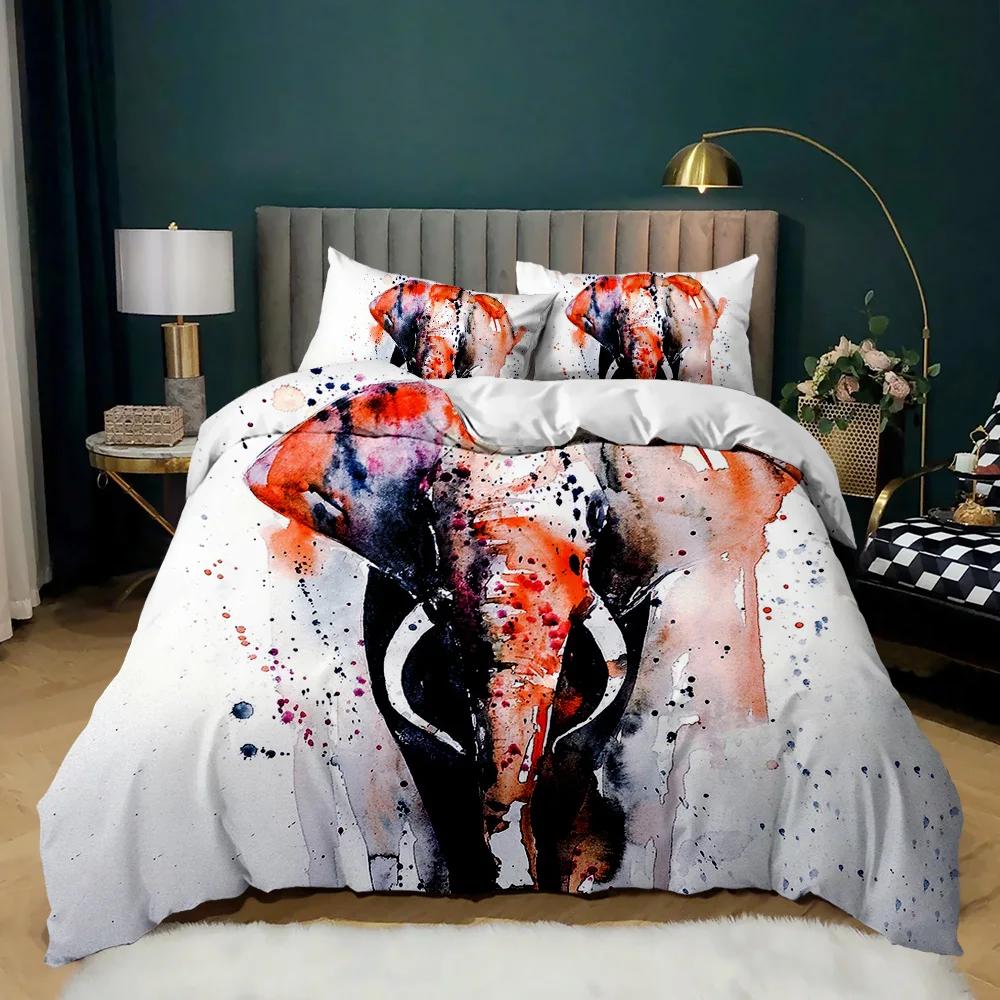 Boho Elephant Duvet Cover Set Bohemian Mandala Elephant Bedding Set Safari Animal Indian Exotic Queen King Polyester Quilt Cover
