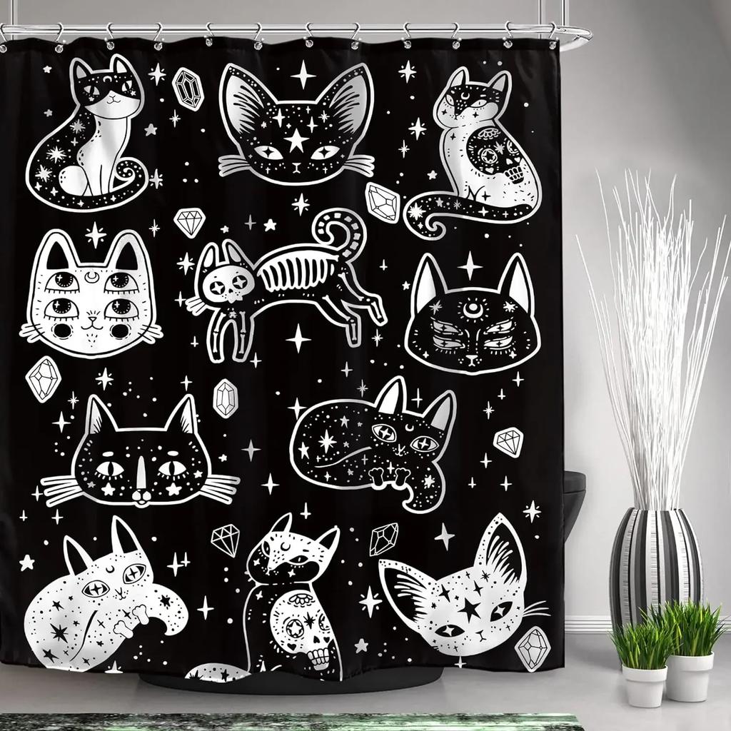 Halloween Skull Shower Curtains Crow Spooky Forest Pumpkin Castle Moon Black Bats Horror Night Bathroom Decor Fabric with Hook