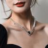 Titanium Steel Letter Square Brand Pendant Necklace Women'S Tide Simple Double-Layer Stacked Collarbone Chain Niche Design Accessories
