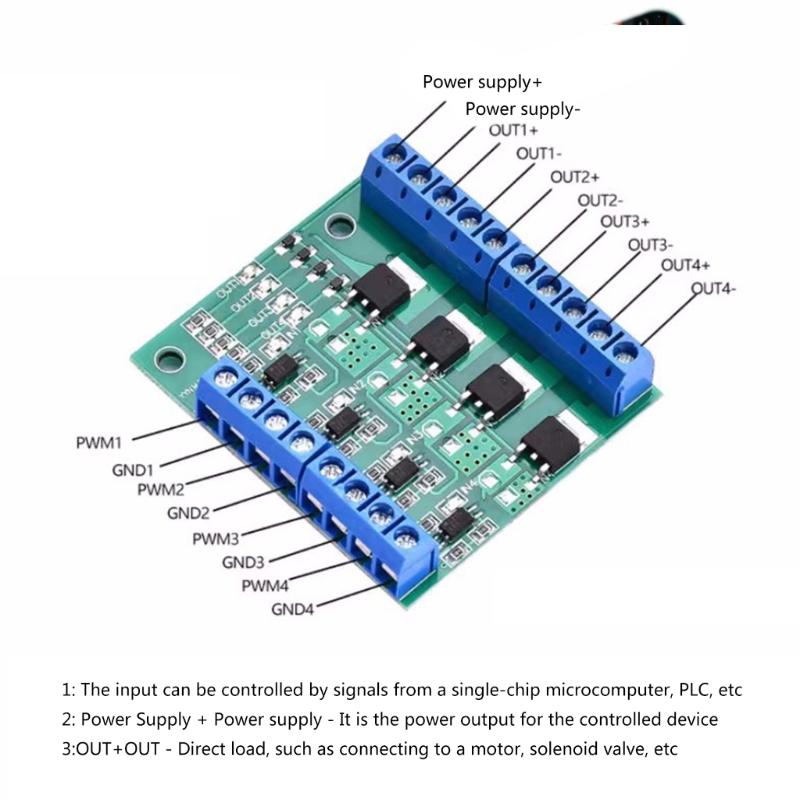 4 Channel MOSFET Pulse Triggers Switches Controller Board PWM Input for Motor LED Light 4-20V to 3.7-27V Driver Board