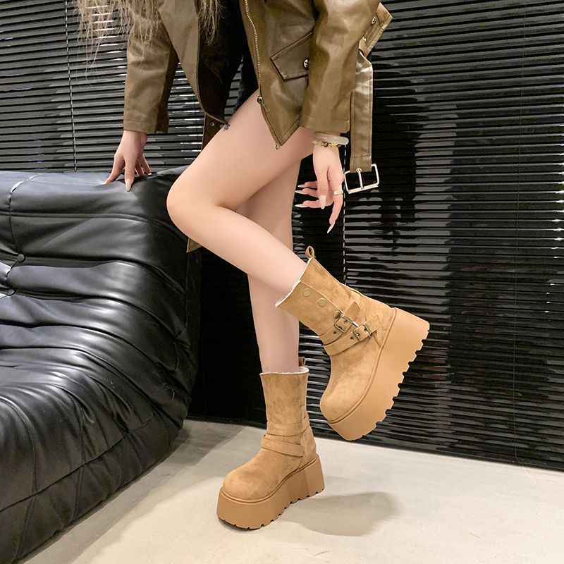 Premium Fleece Snow Boots Women's 2025 Autumn and Winter New Fashionable Versatile Comfortable Platform Women's Mid-boots