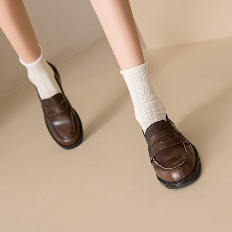 Krazing Pot Туфли-лодочки из натуральной кожи с круглым носком на низком каблуке, женские туфли-оксфорды без застежек, винтажные туфли-лодочки