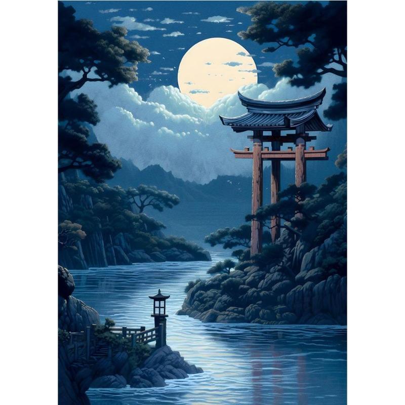 Японский вишневый цвет кои, рыба, лунное озеро, магический арт-постер, холст, живопись, японский пейзаж, настенное искусство для гостиной, декор для дома