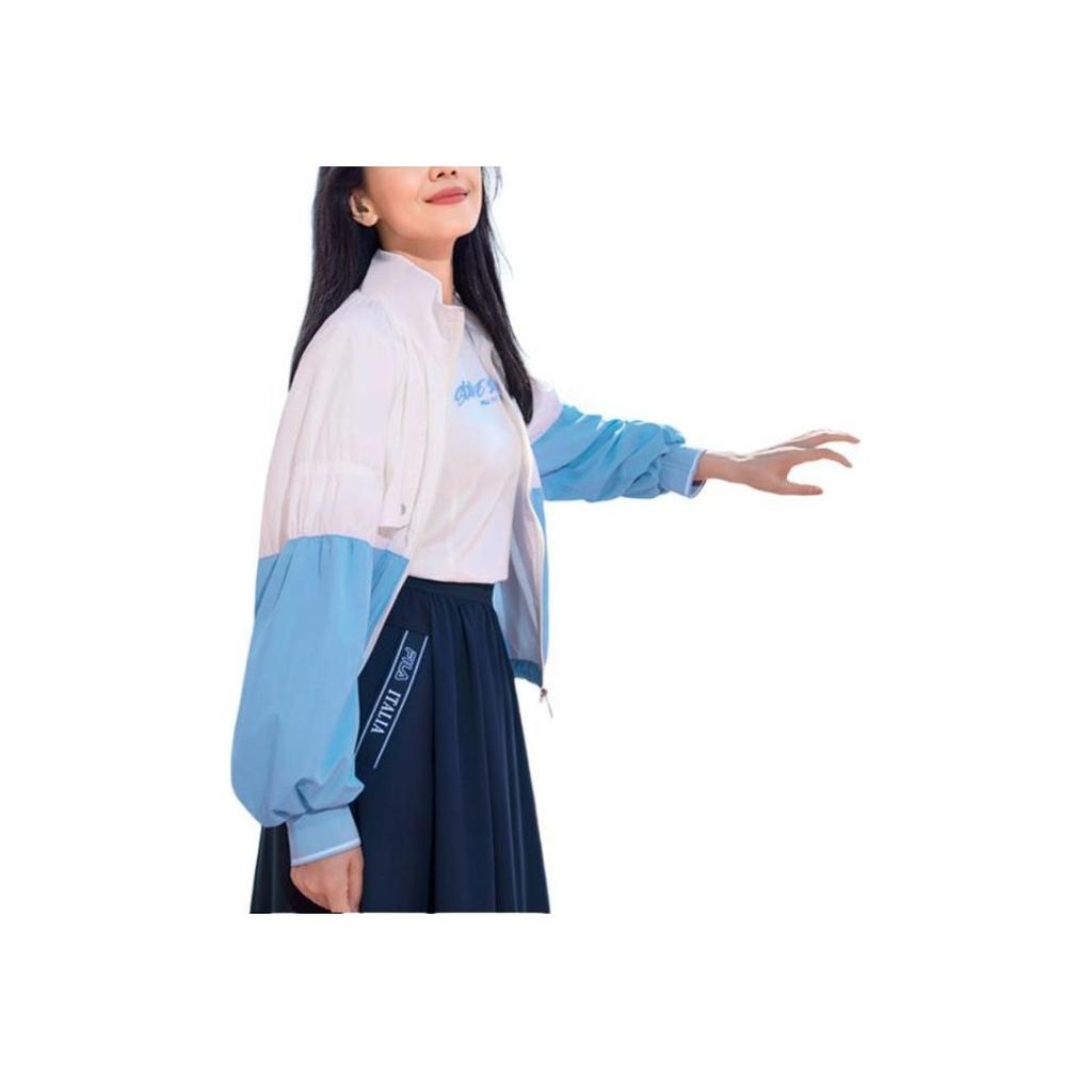 Fila Fw23 Retro Sports Stand Collar Woven Fashion Casual Loose Stand Collar Spliced Jacket Women Jacket Cloud-White F11W334703F-WT