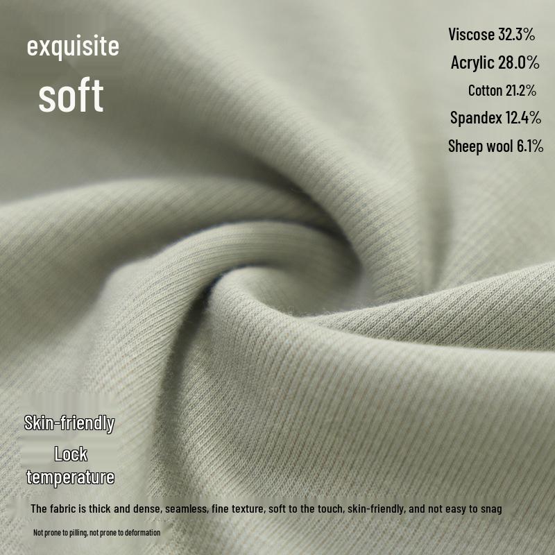 Autumn/Winter Wool Long-Sleeve Velvet Cotton Mid-Neck Women's Fashion Top