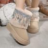 2025 New Golden Tassel Warm Women's Boots with One Foot, Round Toe Plus Velvet Thick Sole Short Boots