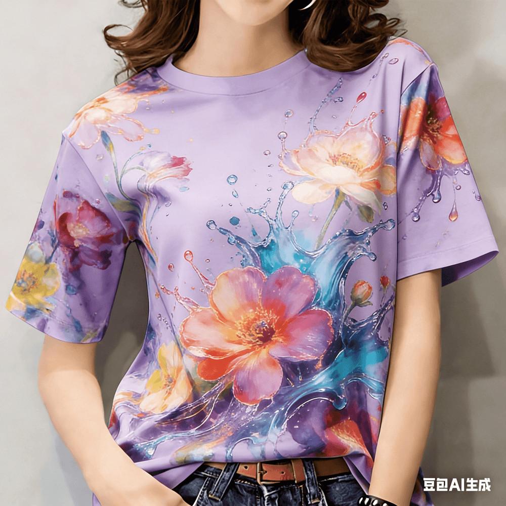 Women's casual printed T-shirt - short sleeved streetwear