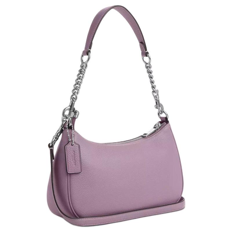 Coach Teri 25 Металлический Логотип Застежка-молния Кожаная Сумка Кроссбоди Наплечная Среднего размера Женская Фиолетовая