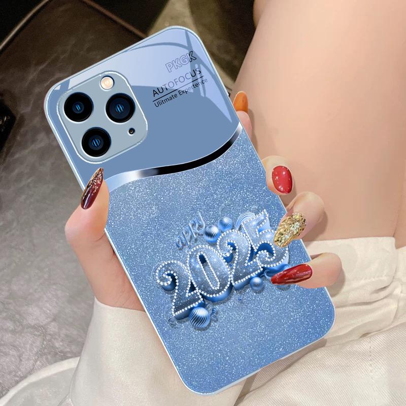 Красочный Новый год 2025 Для IPhone 16 Pro Max 15 Pro 14 13 12 Mini 11 XS Max XR 7 8 Plus SE 2022 Чехол для телефона из закаленного стекла