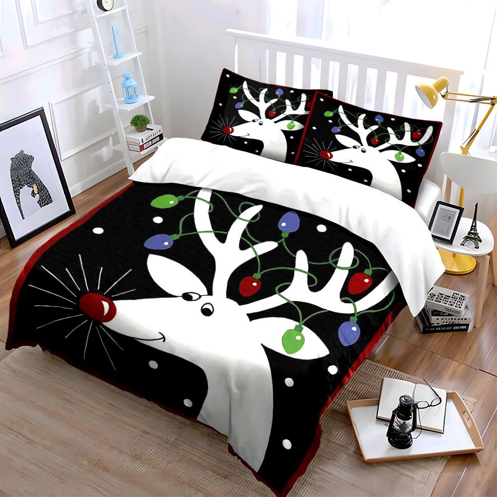 Christmas Reindeer with Lights Bedding Duvet Cover Set Duvet Cover Pillowcases (1*Duvet Cover 2*Pillowcases, without duvet insert)