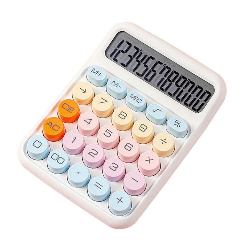 Mechanical Calculator 12 Digit Large LCD Display Big Round Button Cute Candy Colored Calculator