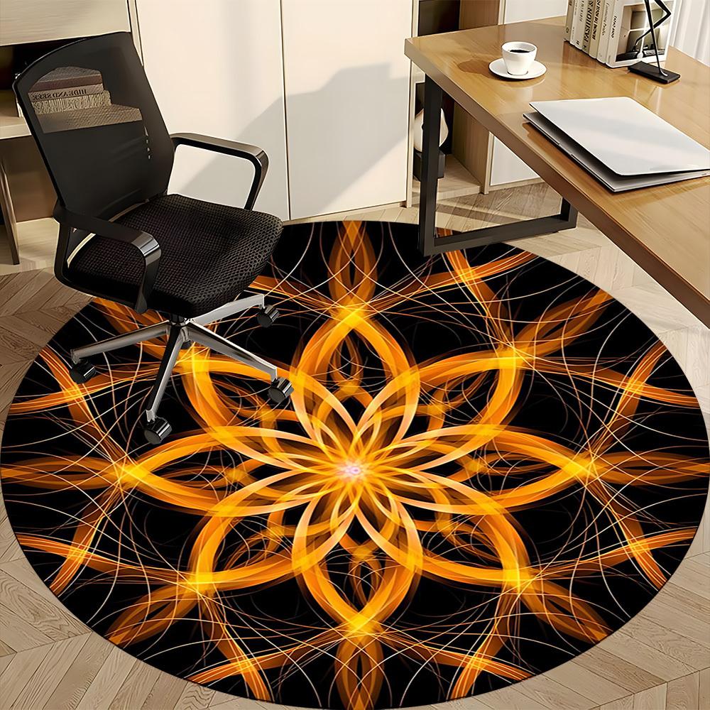 1PCFloral Mandala Office Round Area Rug, Mat Suitable For Office, Under Office Chairs Bedroom Living Room Home Decor, Room Deco