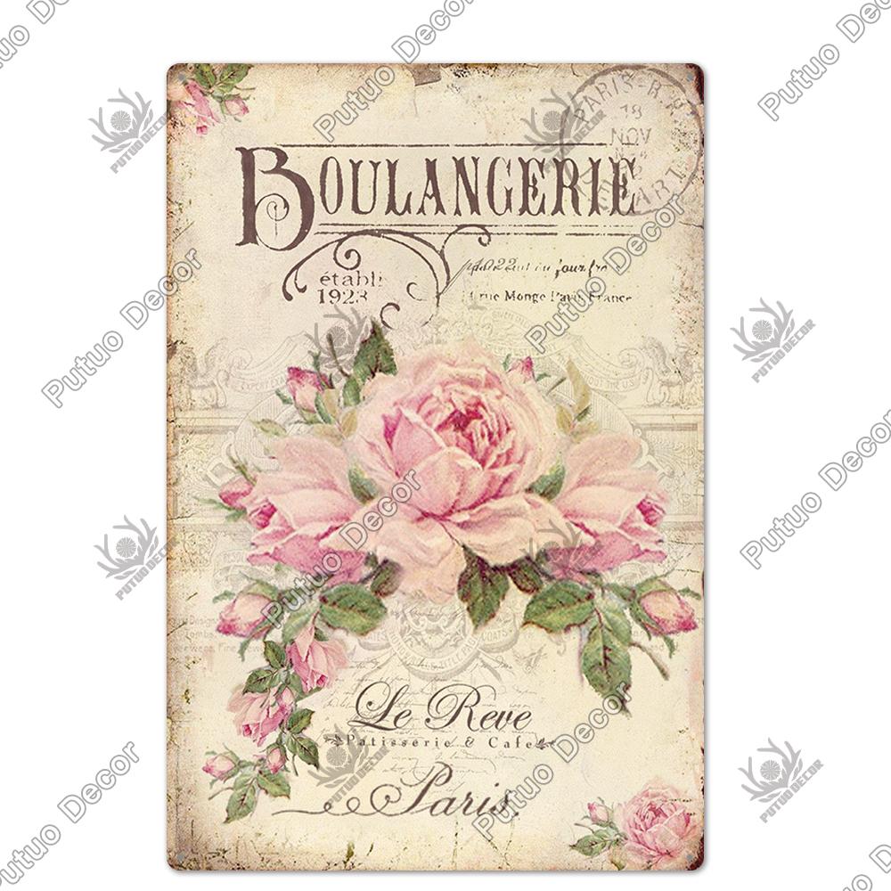 Putuo Decor Цветок Винтажный Постер Табличка Металлическая Жестяная Вывеска Настенная Декоративная для Амбара Комнаты Кухни Гаража Железная Живопись