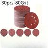 30PCS 5 Inch (125mm) Round Sandpaper, 8-hole Sanding Sandpaper, 60/80/100 Mesh, Suitable for Polishing