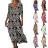 Dresses For Womens Vintage Print Tunic Waisted Midi Dress Summer Casual  3/4 Sleeve Dress