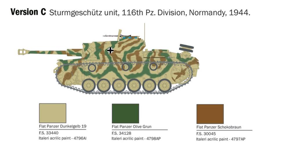 Italeri 1/56 Вторая мировая война Немецкая Sd.Kfz.142/1 Sturmgeschütz III Ausf.G Пластиковая модель IT25756