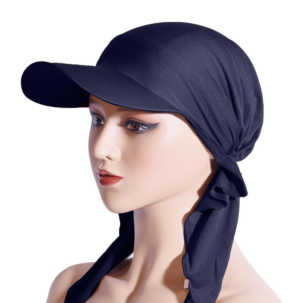 Solid Color Headscarf Baseball Cap Turban Cap Hijab Shawl Sunscreen Beach Hats Girl