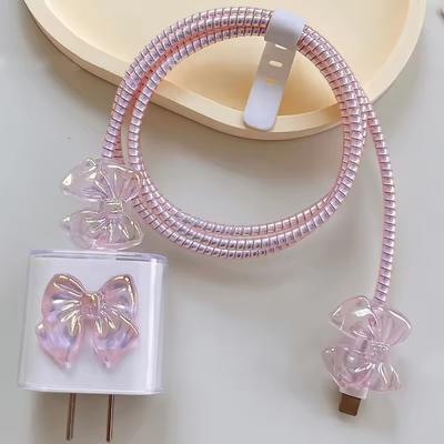3D розовый бант кабель зарядное устройство защитный чехол для iPhone iPad 18 Вт 20 Вт зарядное устройство новый кабель данных спиральный намотчик защитный