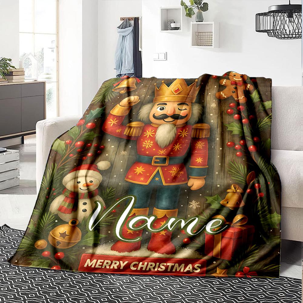 Festive Nutcracker And Holly Christmas Scene Blanket Allseason Blanket Christmas Home Decorgift Sofa Bed Travel Camping Christmas Style Colorswarm