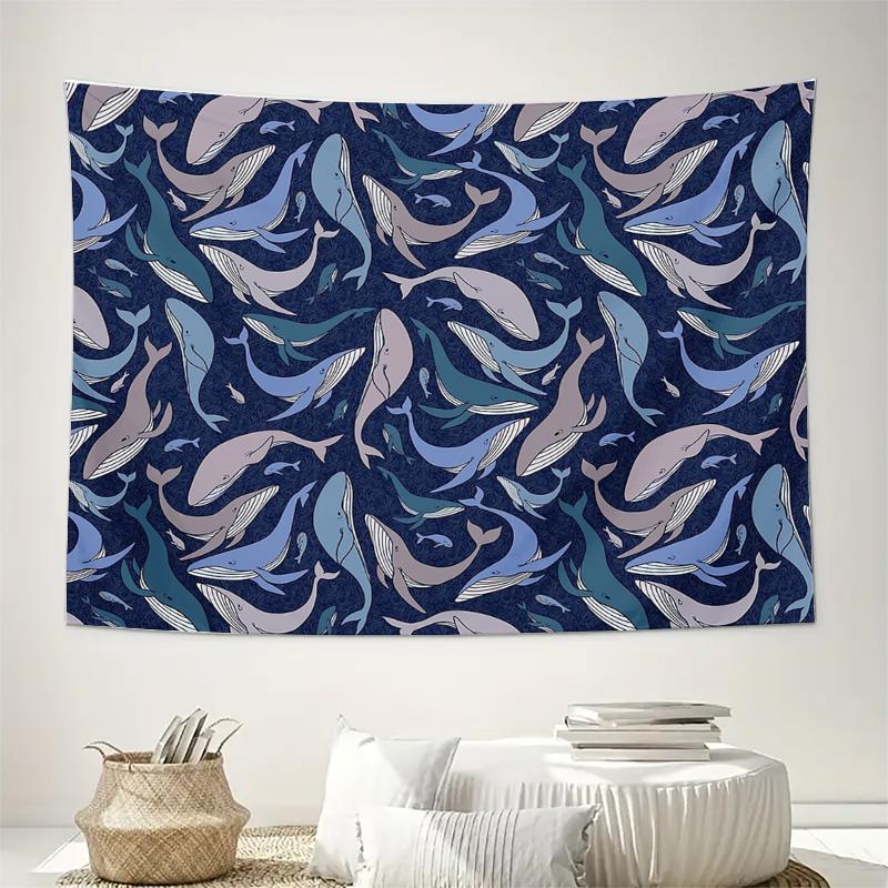 Ocean Whale Tapestry Sea Animal Wall Hanging Nautical Decor Coastal Wall Art Blue Whale Pattern Bedroom Decor Dorm Room Tapestry