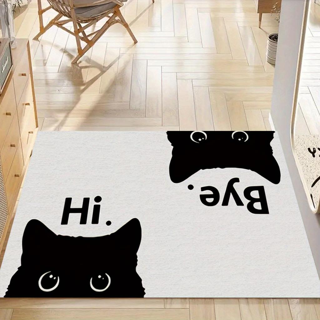 1pc Whisker Wonders Cat Design Door Mat, Polyester Entrance Rug with Anti-Slip Backing, Hand Washable, for Kitchen, Bedroom, Bat
