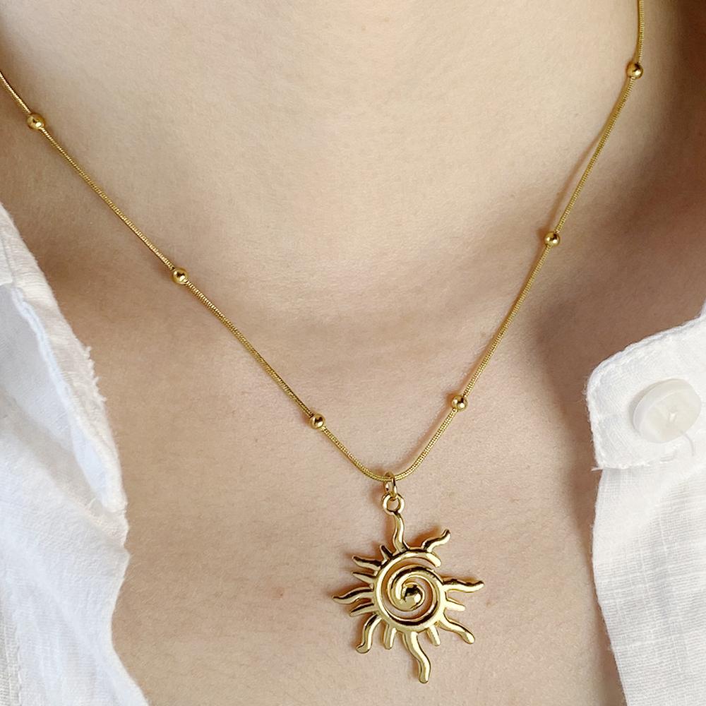 Stainless Steel Pendant Necklace for Women Spring Buckle Chain Sun Pendants Women's Stainless Steel Zircon Birthday Gift Trend