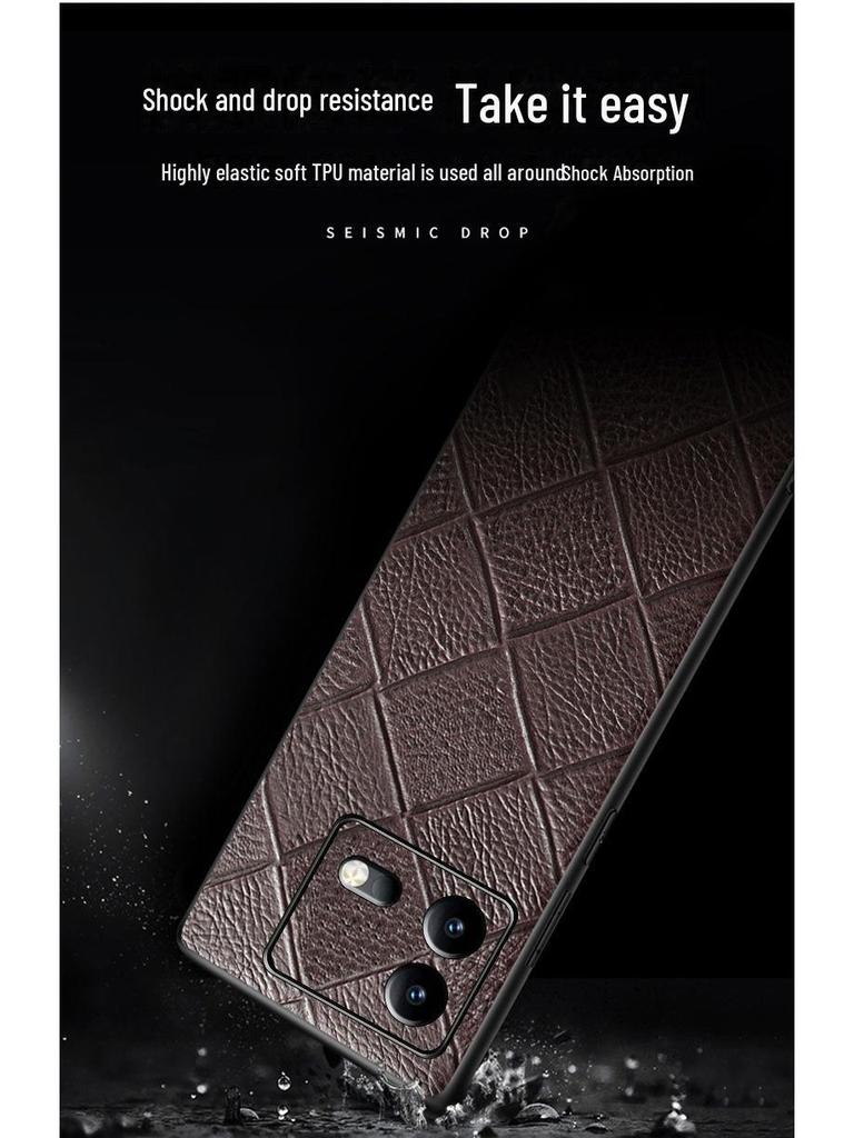 Защитный чехол из гоночной воловьей кожи с ромбовидным узором для iQOO Neo7/Neo7Pro