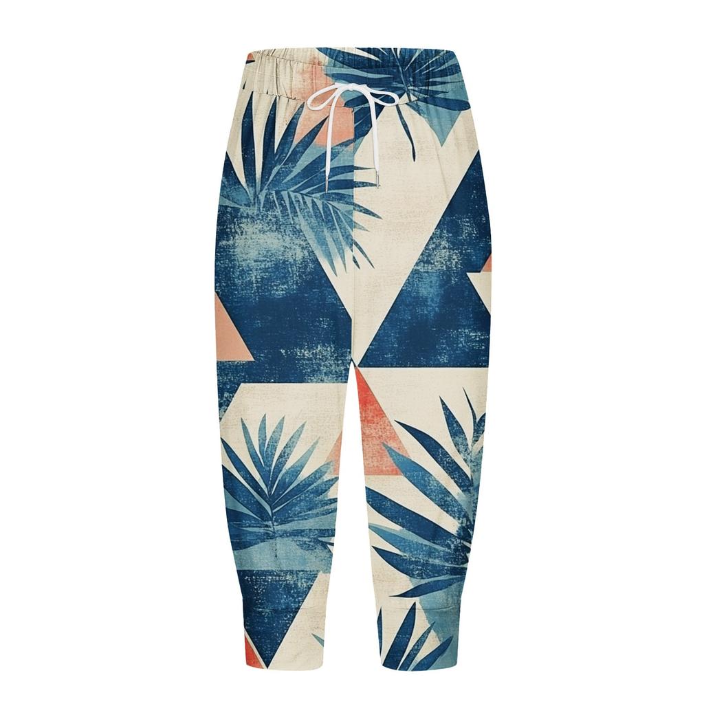 Женские летние повседневные свободные укороченные брюки с гавайским принтом и карманами