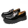 Men Shiny Leather Loafers Slip-On Business Casual Shoes Black Heighten Thick Platform Sole Comfortable Oxford Office Dress Shoes
