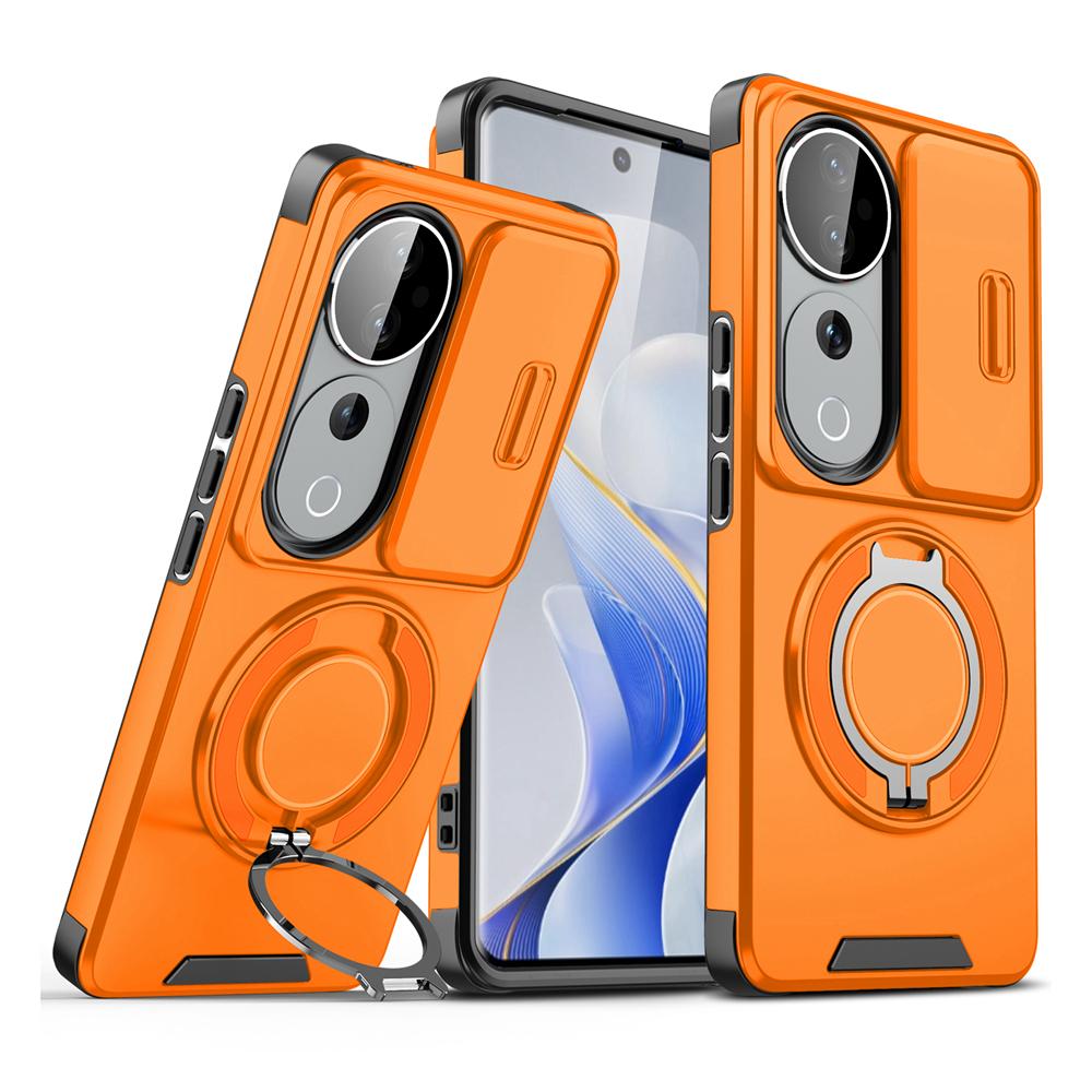 KEYSION 360°Rotating Ring Stand Phone Case for VIVO V40 Pro 5G Slide Camera Protection Magnetic Shockproof Cover for VIVO V40 5G