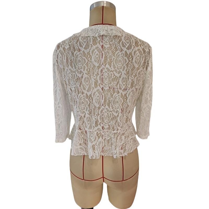 Женский элегантный модный короткий кружевной топ с открытыми лацканами и оборками
