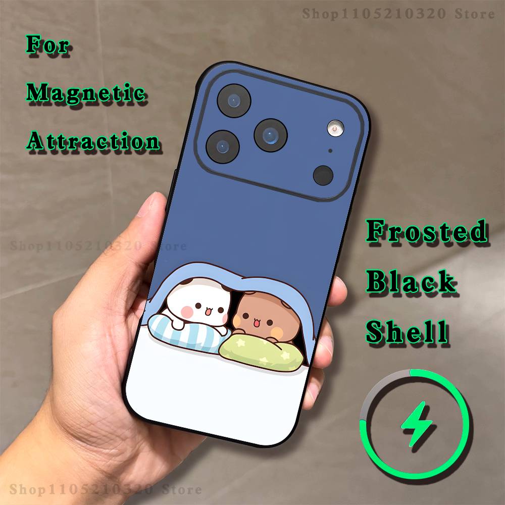 Мультяшный милый чехол для телефона B-Bubu D-Dudu для iPhone 17,16,15,14,13,12,11, Pro, Max, Plus, E, Air, Mini, Магнитный Magsafe, Матовый, Прозрачный