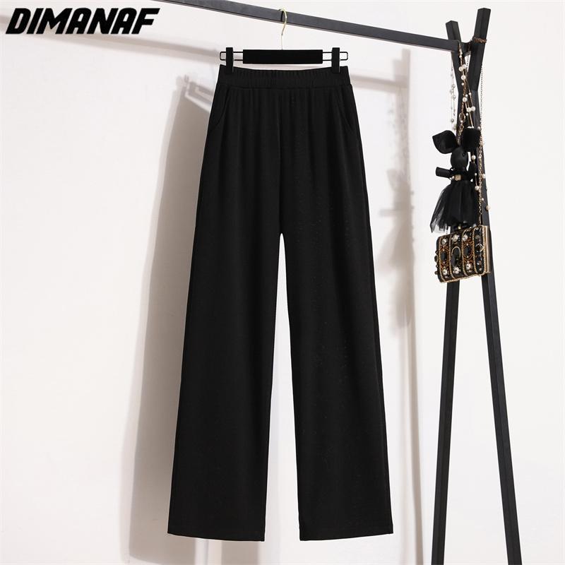 DIMANAF 2023 Большие размеры летние длинные брюки женские эластичные брюки свободные прямые повседневные женские базовые брюки широкие брюки 5XL