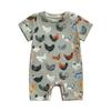 Infant Baby Summer Jumpsuit Cartoon Chicken Print Round Neck Short Sleeve Romper for Boys Girls