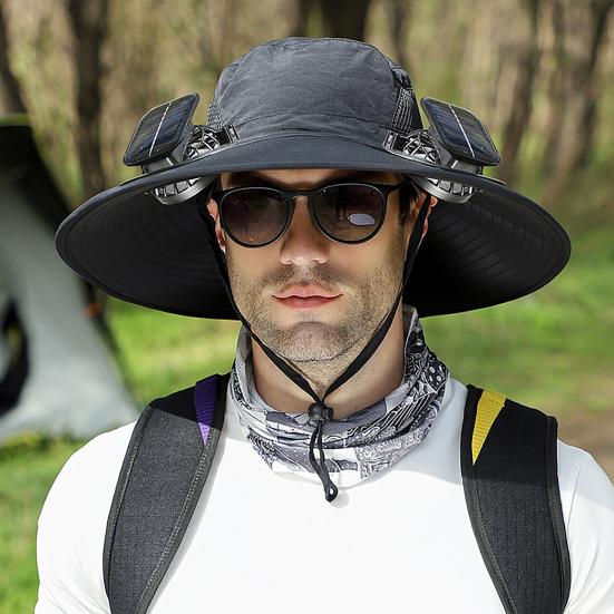 Солнечная шляпа с вентилятором UPF 50+ Защита от УФ-лучей Шляпа с 2 солнечными вентиляторами USB Перезаряжаемая Дышащая Мужская Женская