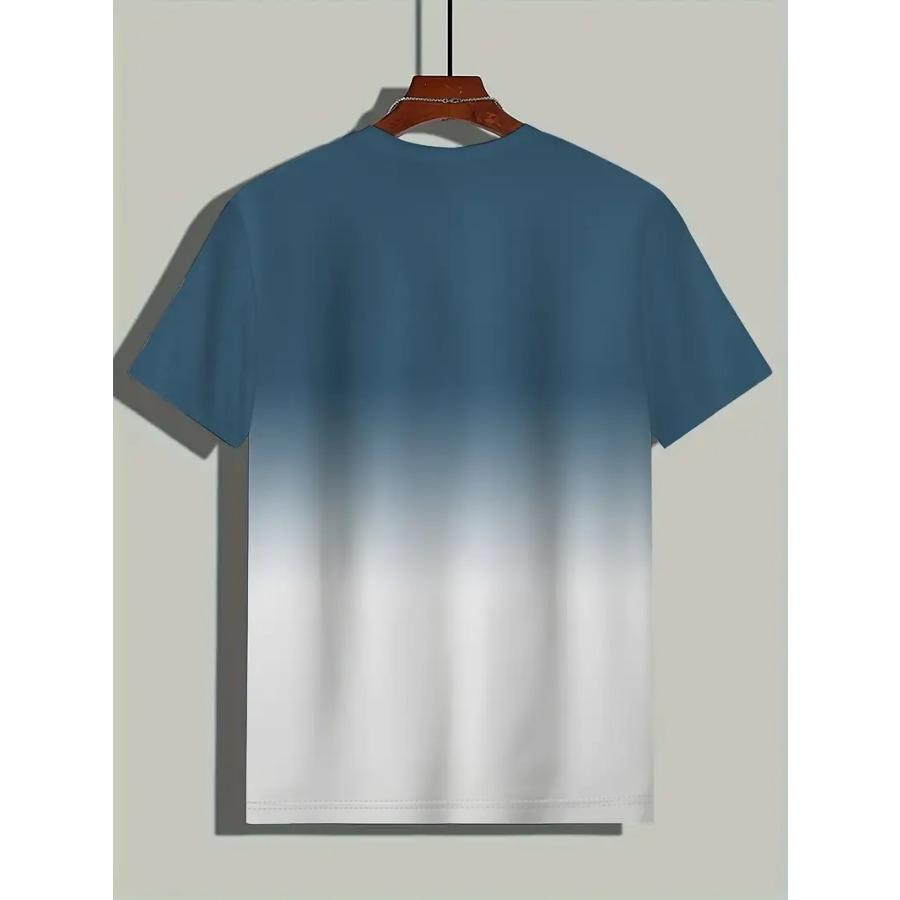 Vibrant Gradient Color Graphic Print Tee - Men's Short Sleeve Crew Neck T-Shirt for Summer Casual, Breathable Comfortable Clothing for Men